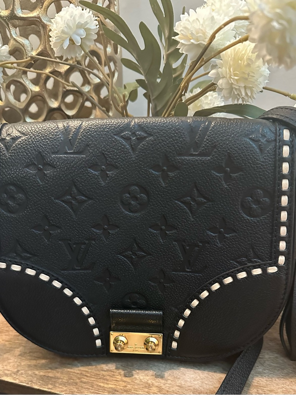 Louis Vuitton Juno Bag Black Embossed Leather Crossbody Bag